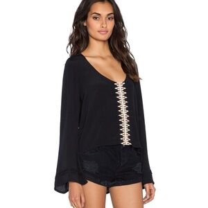 Anthropologie Cleobella Flowy Hi-Low Bell Sleeve Boho embroidery top